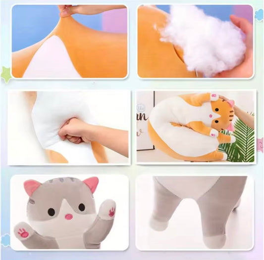 19 Inch Cute Kawaii Long Cat Body Pillow, Yellow Soft Plush Cat Throw Pillow