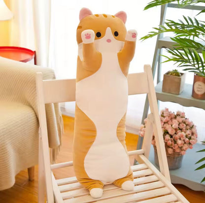 19 Inch Cute Kawaii Long Cat Body Pillow, Yellow Soft Plush Cat Throw Pillow