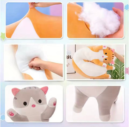 19 Inch Cute Kawaii Long Cat Body Pillow, Yellow Soft Plush Cat Throw Pillow